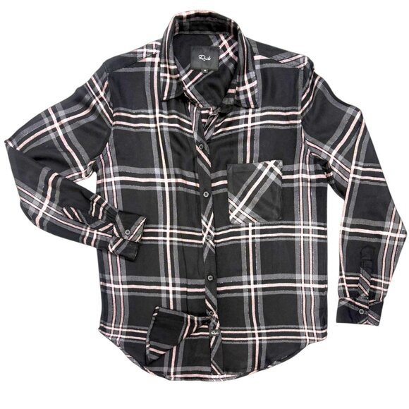 Rails Hunter Onyx Blush Slate Plaid Rayon Metallic Relaxed Fit Button Down Shirt - Picture 6 of 10